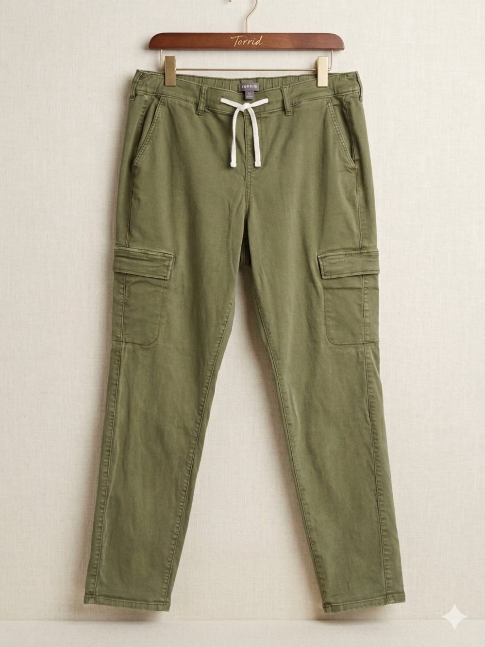 Torrid Olive Green Weekend Straight Cargo Pants Plus Size 2T 2 Tall Drawstring